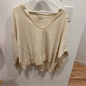 Free People Off White Waffle Top